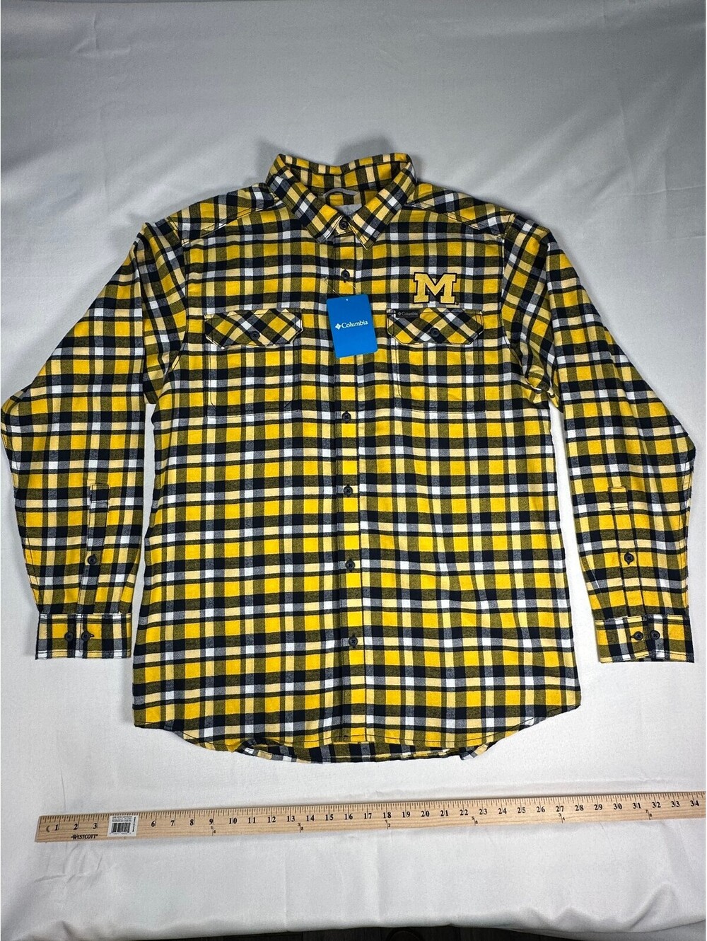 Columbia Sportswear Company Men's Large Yellow and Black Plaid Flannel Shirt